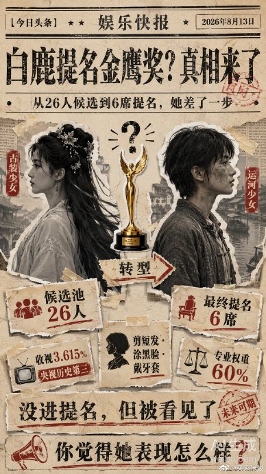 白鹿凭《北上》入围金鹰奖二轮候选，为何未进官方提名？
