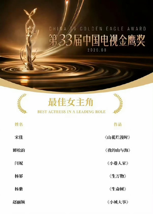 金鹰奖女主提名曝光！宋佳闫妮杨紫谁能封后？