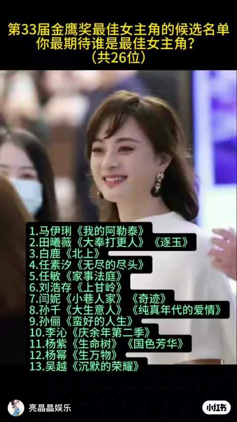 第33届金鹰奖最佳女主角的候选名单来了，你最期待谁成为最佳女主角？