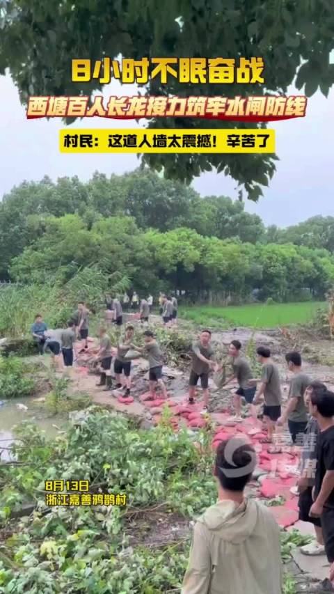 嘉善西塘百人接力8小时，硬刚洪水加固水闸