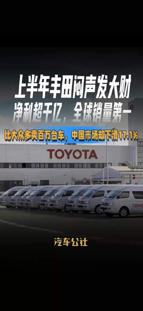 丰田上半年净利超千亿全球销量第一，中国市场却下滑17.1%