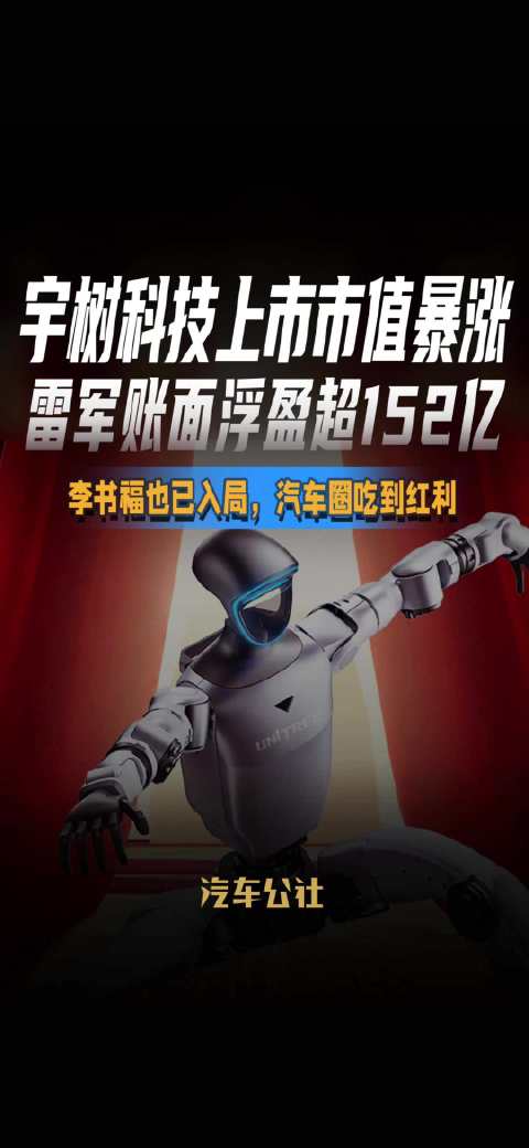 宇树科技上市市值暴涨 雷军账面浮盈超152亿 李书福也已入局，汽车圈吃到红利