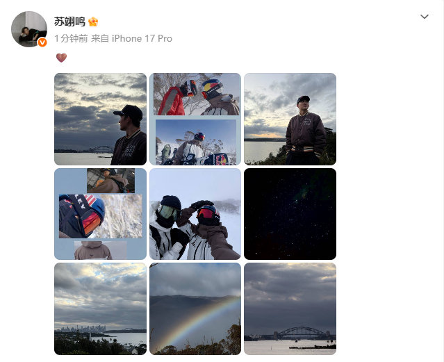 苏翊鸣七夕晒九宫格，牵手剪影引爆恋情猜测