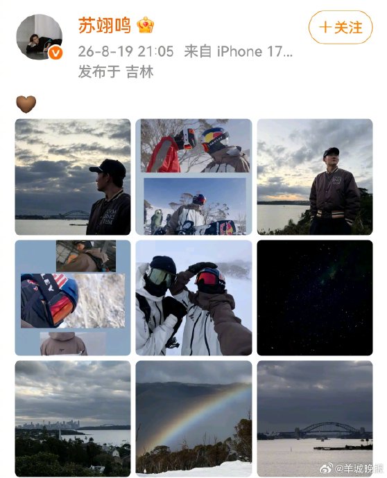苏翊鸣七夕晒九宫格，双人剪影照本人未回应