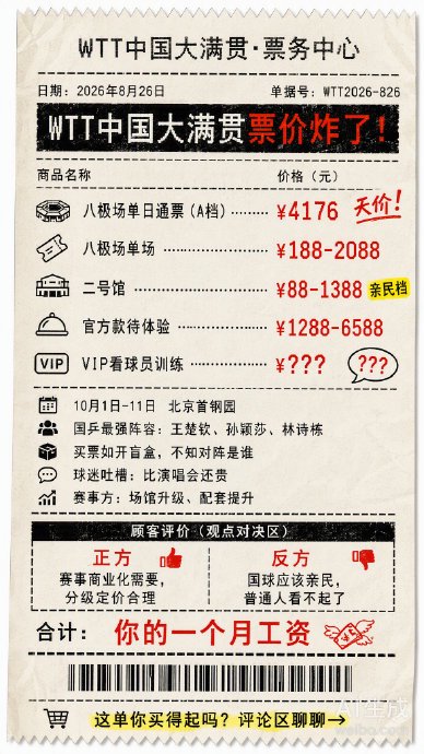 2026WTT中国大满贯最低票价是多少 2026WTT中国大满贯最低票价是多少