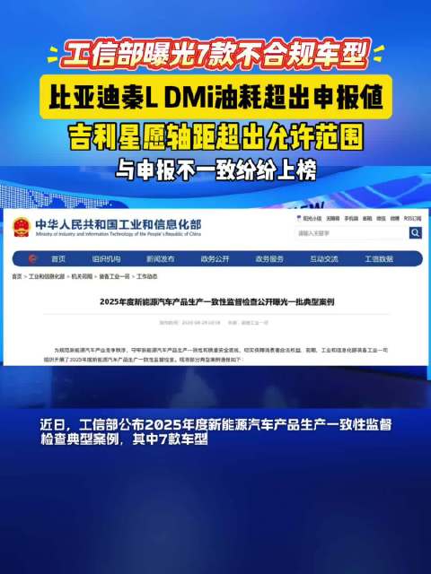工信部曝光7款不合规车型，2款畅销车型比亚迪秦L 吉利星愿纷纷上榜