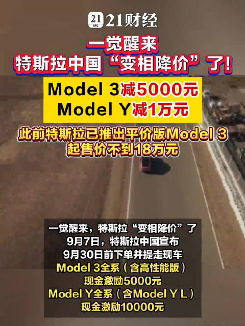 特斯拉中国变相降价，Model 3减5000元，Model Y减1万元