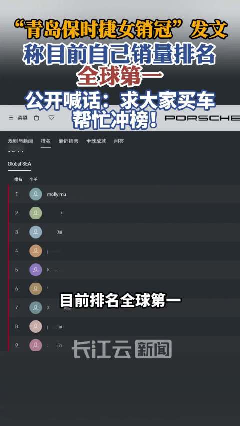 青岛保时捷女销冠目前排名全球第一