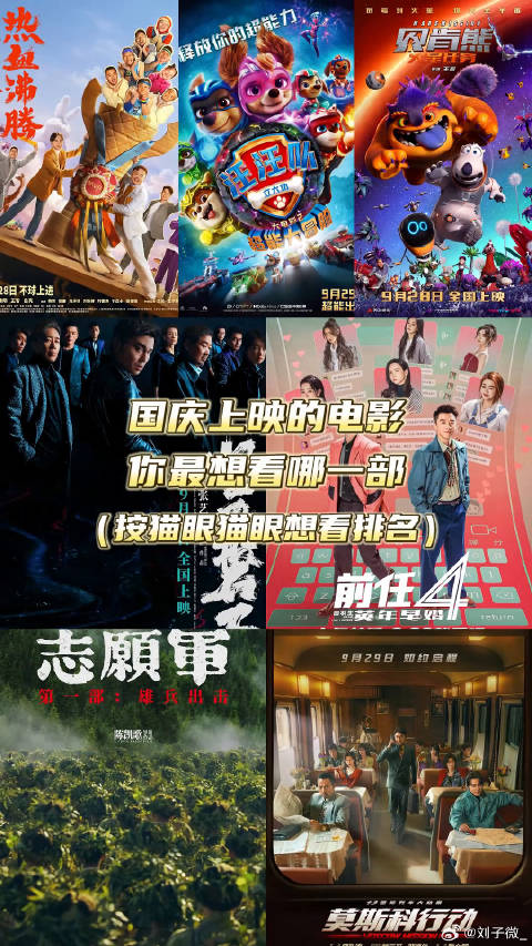 距离国庆档电影猫眼想看数大盘点， 你最想看哪一部？新片推荐