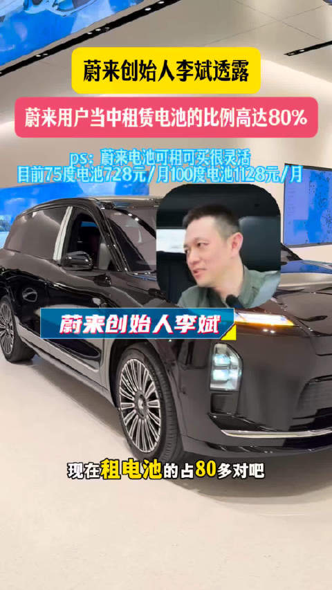 蔚来创始人李斌透露，蔚来用户当中租赁电池的比例高达80%！