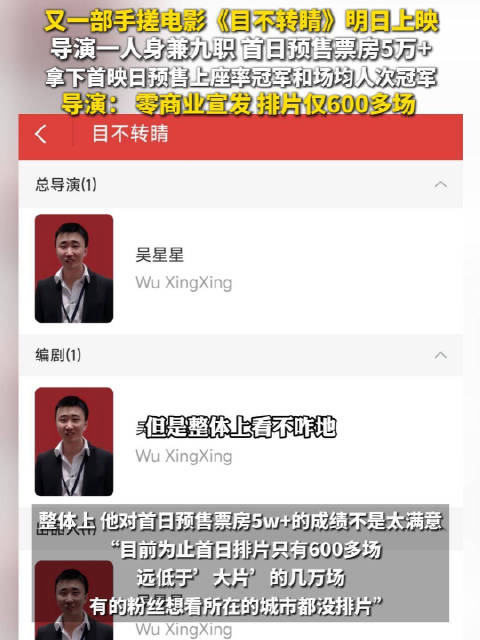 身兼九职手搓目不转睛导演发声：零商业宣发，首日排片仅600多场