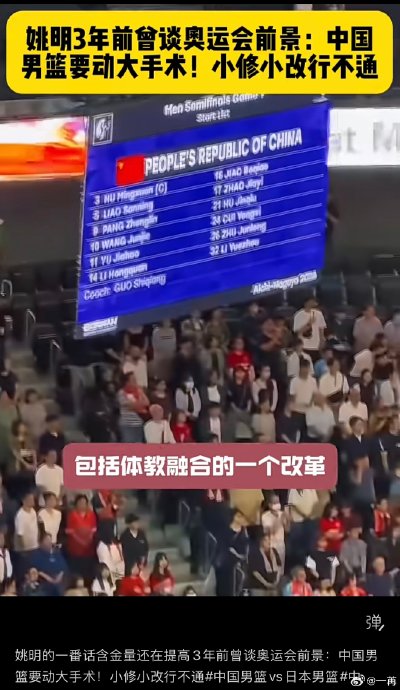 姚明改革被否定？中国男篮需动大手术
