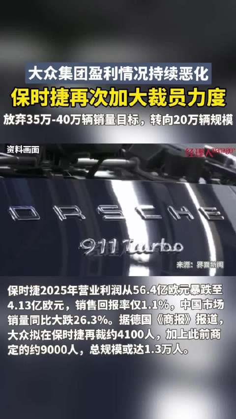 大众发布盈利预警，保时捷再裁4000人