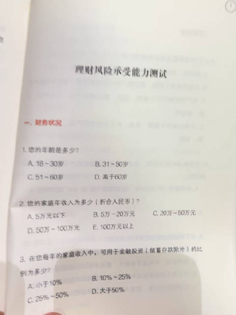 理财风险承受没能力测试