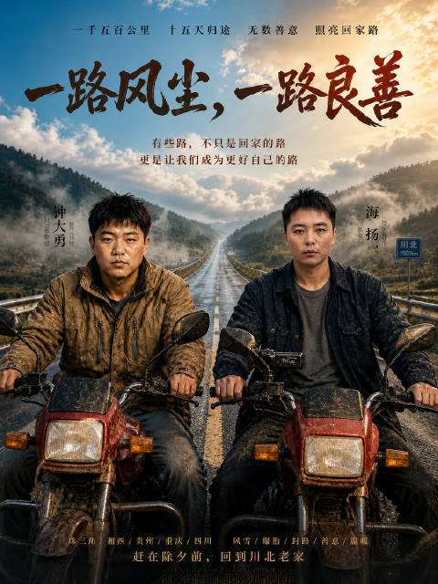 短剧·一路风尘，一路良善-第32集-川北青年海扬、钟大勇因买不到票，骑破摩托横跨1500公里回乡。15天风雪归途，他们用