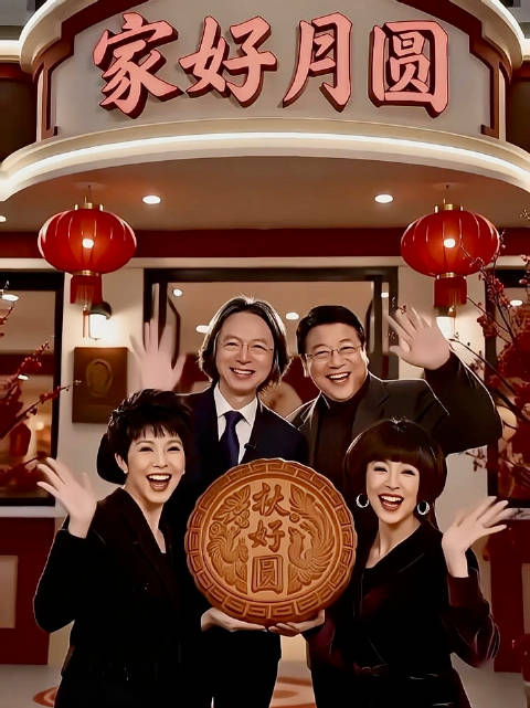 家好月圆，米记、夏记、大公仔和小弟祝大家中秋快乐米雪夏雨关菊英