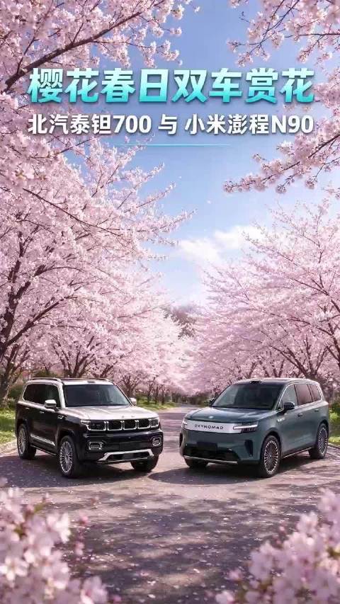 樱花春日双车赏花，北汽泰钽700与小米澎程N90