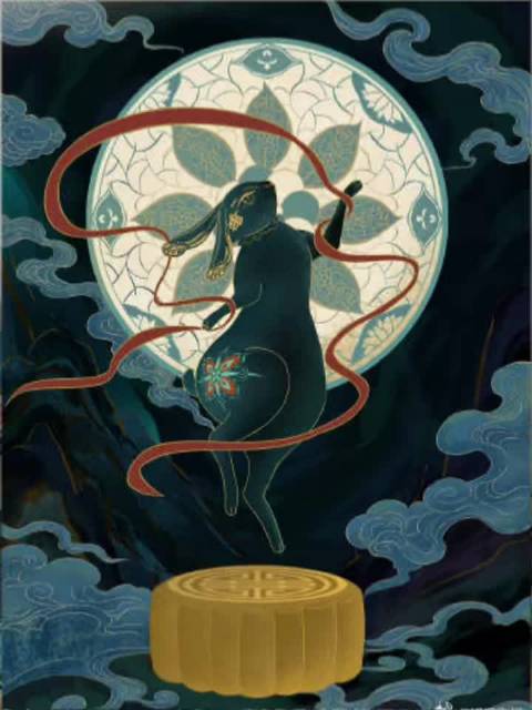 万茜手绘中秋兔，笔触细腻国风足