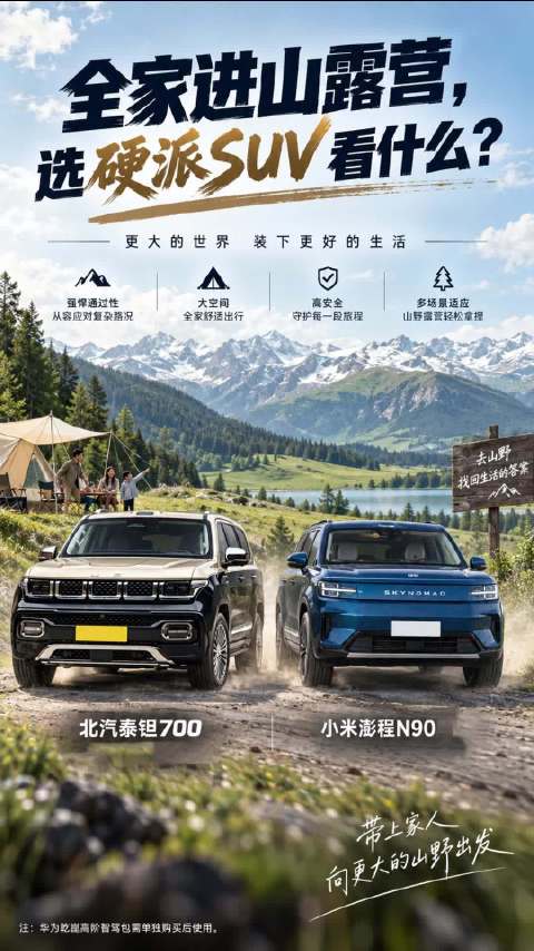 北汽泰钽700 vs 小米澎程｜城市好开、露营能装，谁才是家庭出行更优解？