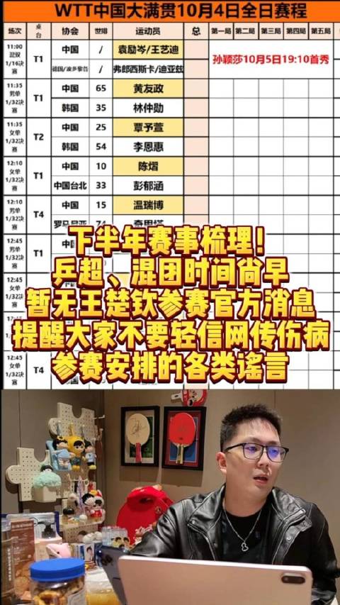 乒超广州年末举行，莎头不出战亚锦赛王楚钦状态无官方消息