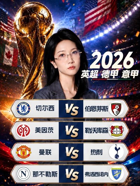 切尔西vs伯恩茅斯 美因茨vs勒沃库森 曼联vs热刺 那不勒斯vs弗洛西诺内