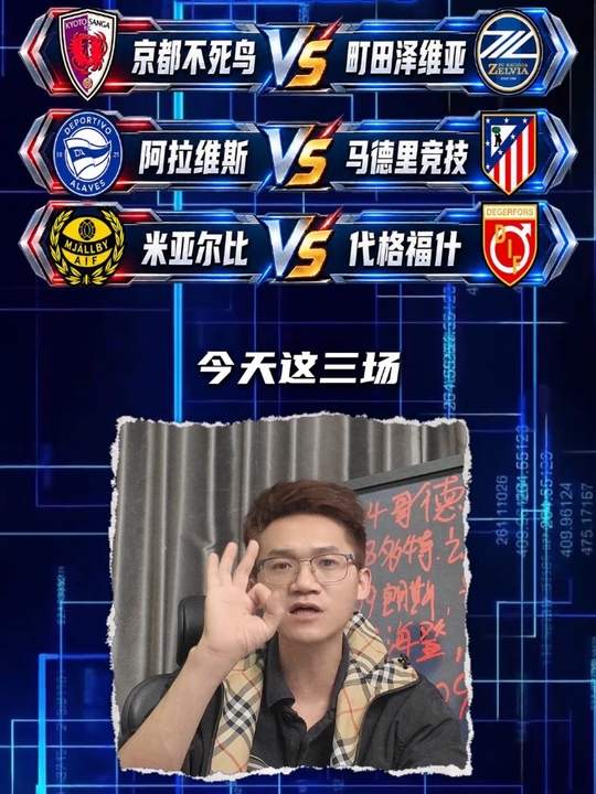 京都不死鸟vs町田泽维 阿拉维斯vs马德里竞技 米亚尔比vs代格福什