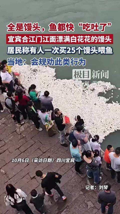 宜宾合江门江面漂满馒头，有人一次买25个喂鱼，当地称会规劝