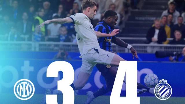 国际米兰3比4负布鲁日欧冠两连败