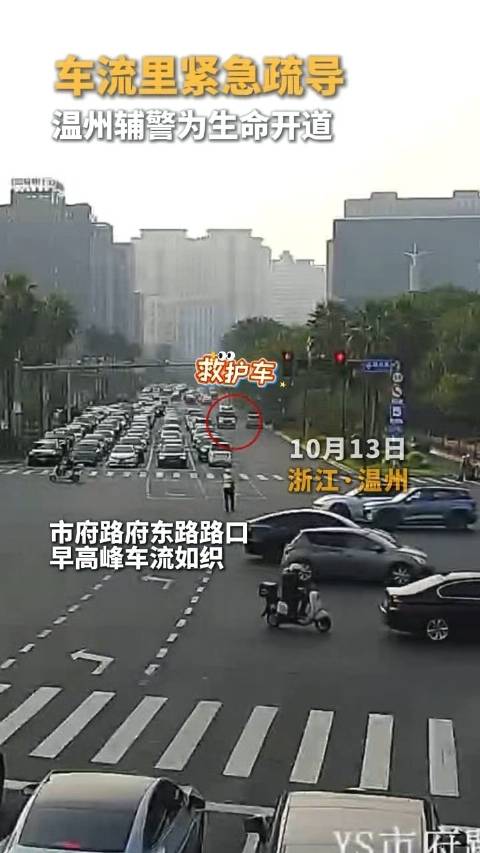 车流里紧急疏导，温州辅警为生命开道