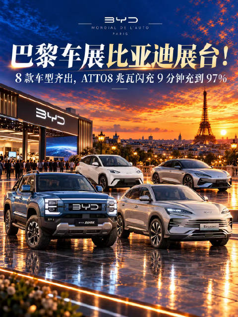 2026巴黎车展比亚迪8款车型亮相，ATTO 8全球首发