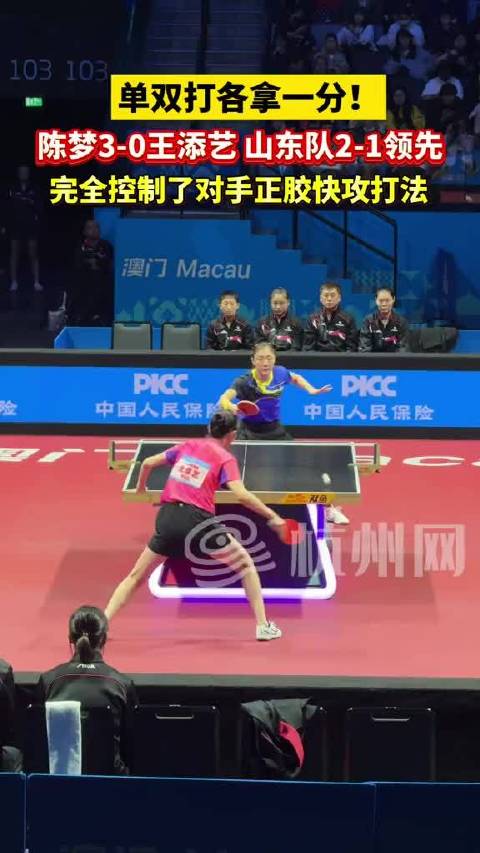 陈梦王添艺单双打各拿一分，山东队2-1领先