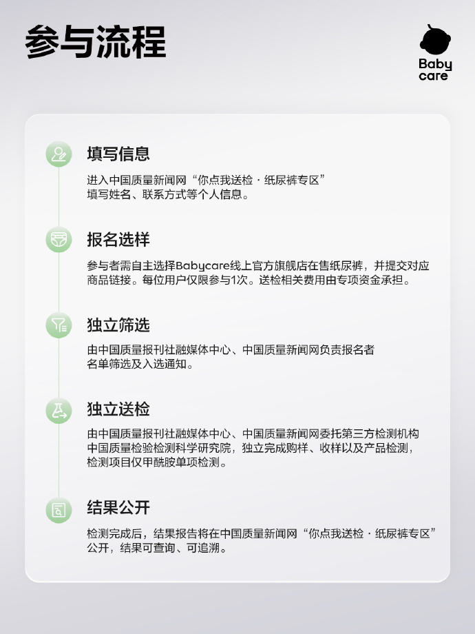 Babycare宣布设立专项资金,邀请消费者参与纸尿裤送检 Babycare宣布设立专项资金,邀请消费者参与纸尿裤送检
