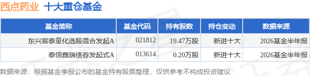 10月16日西点药业涨5.36%，东兴宸泰量化选股混合发起A基金重仓该股