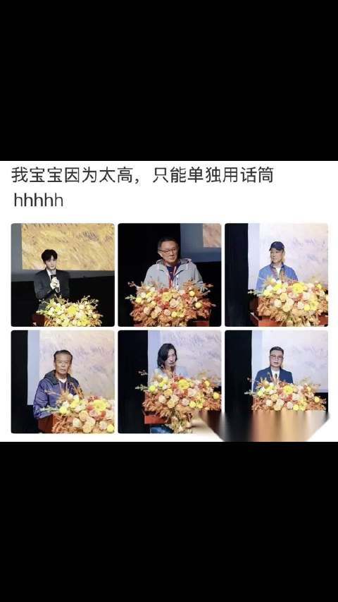 成毅研讨会话筒矮一截自己抄起手持麦
