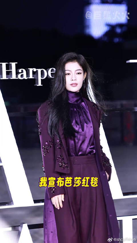 陈丽君紫色造型下车变下凡 尊界S800拿捏沪上松弛感