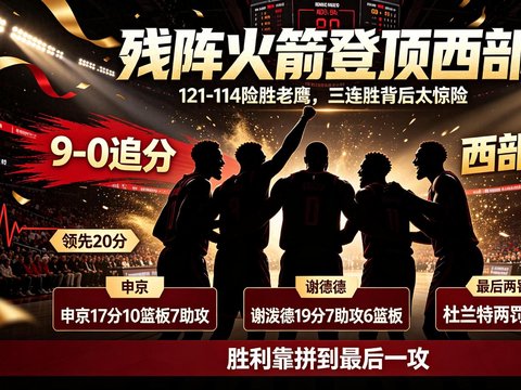 残阵火箭豪取三连胜！全程过山车式攻防，绝境锁胜登顶西部第一