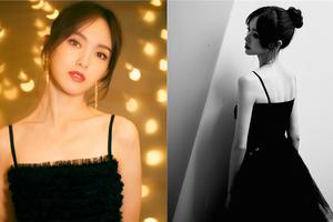 唐嫣吊带纱裙配丸子头 锁骨精致似少女