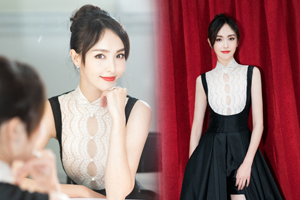 唐嫣复古长裙红唇美艳搭配盘发干净利落