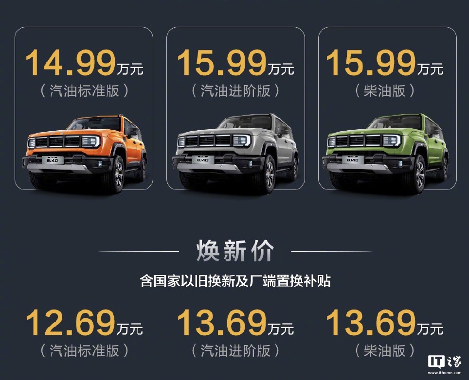 2026款北京越野BJ40燃油版上市，12.69万元起