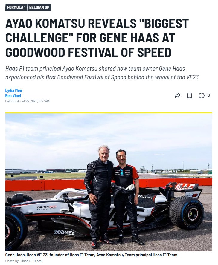 哈斯车队领队与老板古德伍德驾驶F1赛车，挑战驶离集合区