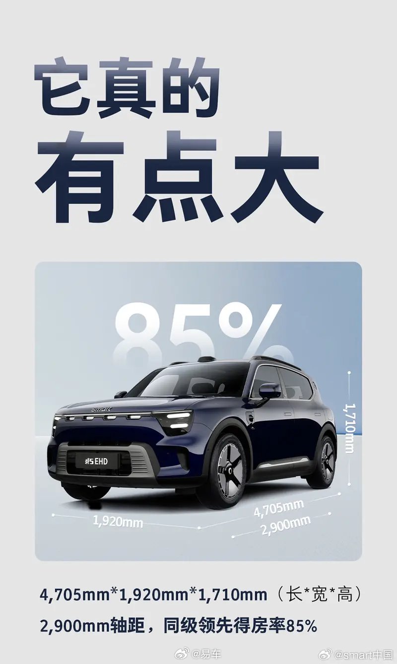 smart精灵5号混动版发布，纯电续航超250km、综合续航1600km