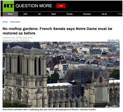 法国参议院：巴黎圣母院必须完全恢复原貌