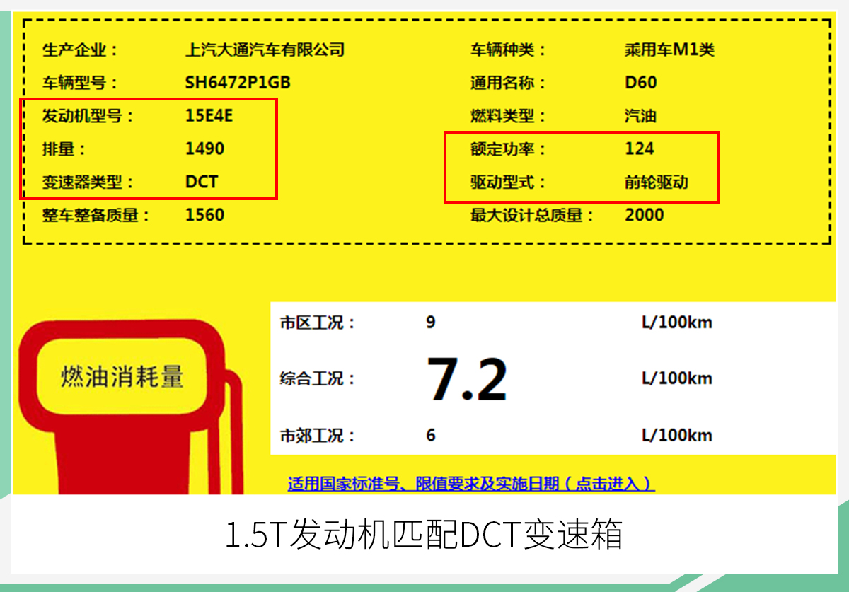 上汽大通D60动力曝光 搭1.5T+DCT动力组合