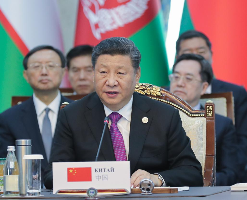 2019年 6月14日,习近平在吉尔吉斯斯坦首都比什凯克出席上海合作组织成员国元首理事会第十九次会议并发表重要讲话。