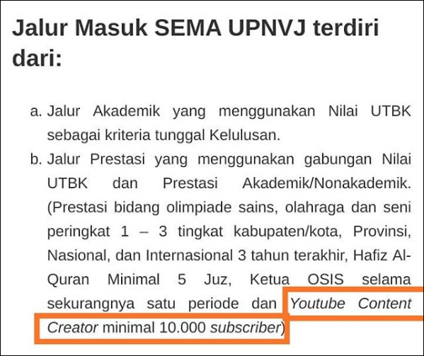 印尼一大学设特招计划:视频网站有1万粉丝可入选