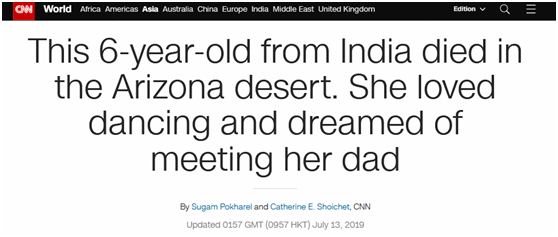美墨边境又发生新的悲剧 6岁女孩中暑死在沙漠里