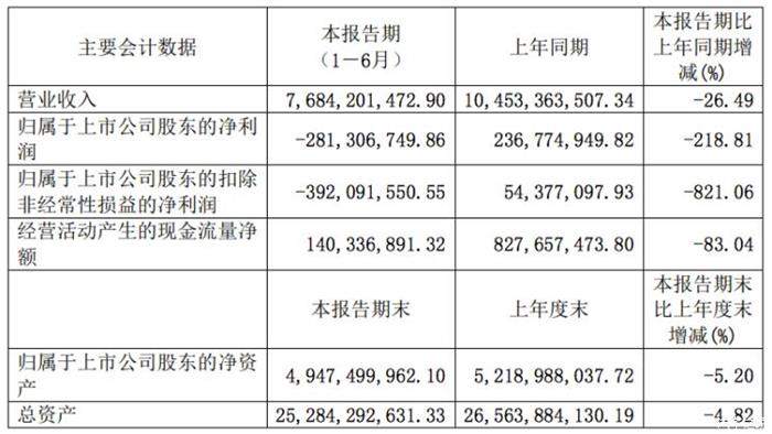 小康股份上半年净利润同比下降218.81%