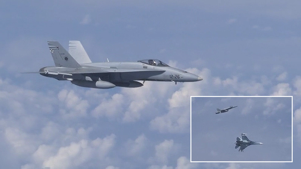 13日，一架北约F-18战机试图靠近俄国防部长的专机。（图源：今日俄罗斯）