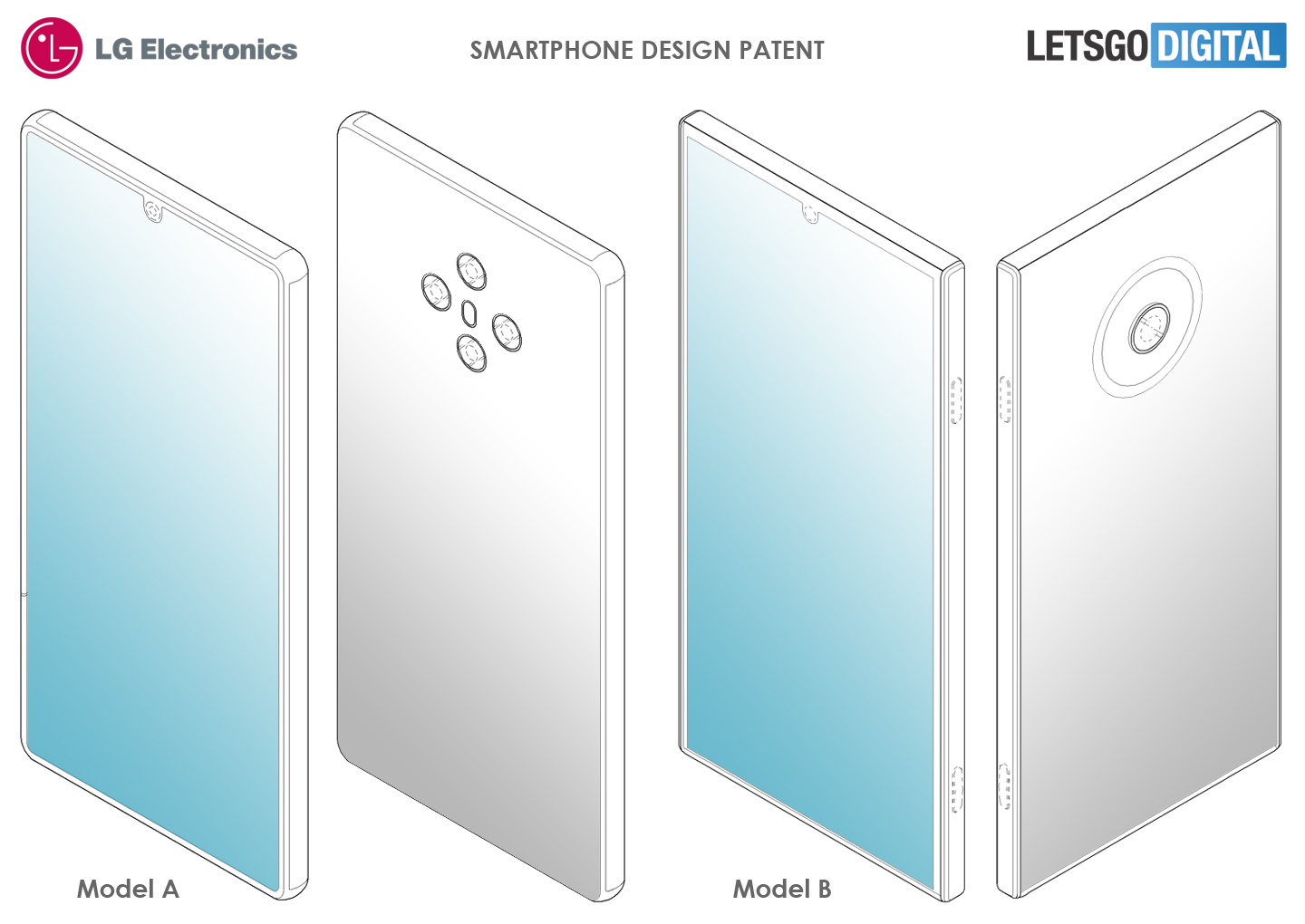 LG最新手机设计专利曝光：后置四摄+机身无按键式设计