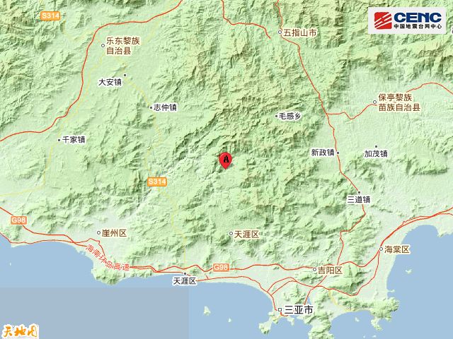 海南三亚市天涯区附近发生40级左右地震